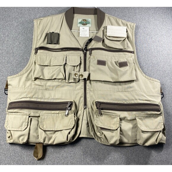 VTG White River Fishing/ Hunting Vest Mens XL Brown Beige 31 Cargo Pockets Zip - Picture 1 of 3